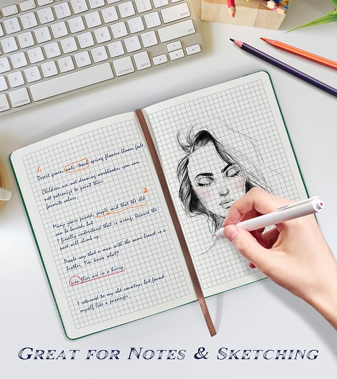Biuwory A5 Hardcover Graph Paper Notebook, Grid Leather Journal - Image 3
