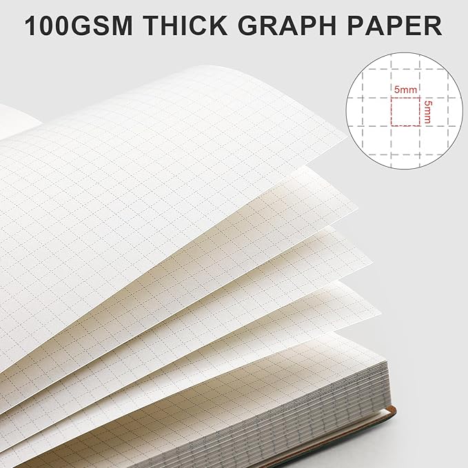 AHGXG Graph Paper Notebook - Grid Paper Notebook Large A4 8.5''×11'', 320 Pages Thick Journal, 100gsm Thick Graph Paper, Leather Softcover, Inner Pocket - Black-DeskLoop Office