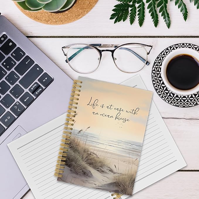 Ocean Mental Health Spiral Notebook, Coastal Relax Inspirational Journaling Notebooks for Counselling Therapy Office School, Beach Positive Hardcover Journals for Women 160 Pages 5.5 x 8.3 Inch-DeskLoop Office