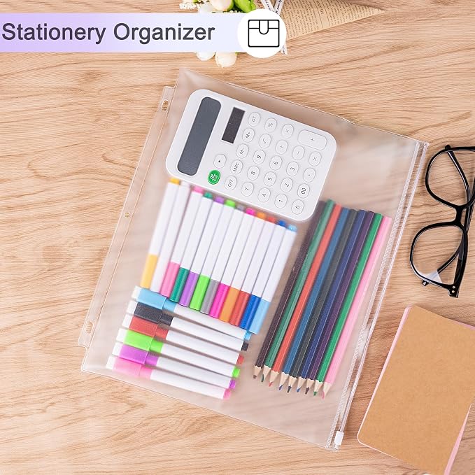 Antner 8 Pack Clear Letter Size Binder Pockets 3 Ring Binder Zipper Pouch - Image 6