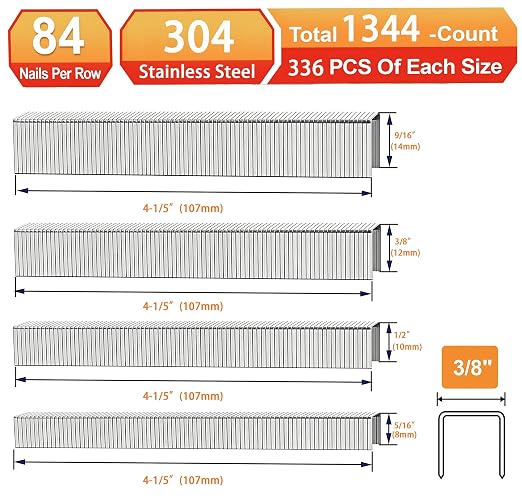 20 Guage 304 Stainless Steel T/50 Staples, 4 Sizes:1344pcs | - Image 2