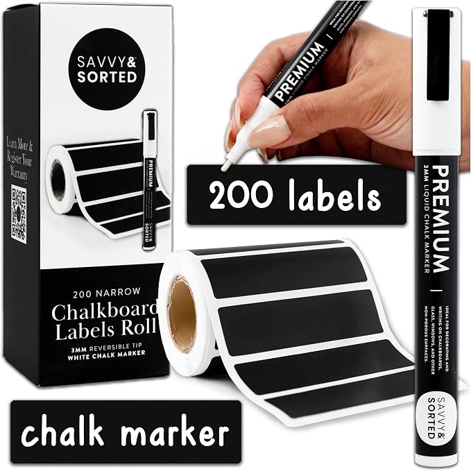 200 Chalkboard Labels for Containers, Removable Black Jar Labels Stickers by SAVVYSORTED%C2%AE