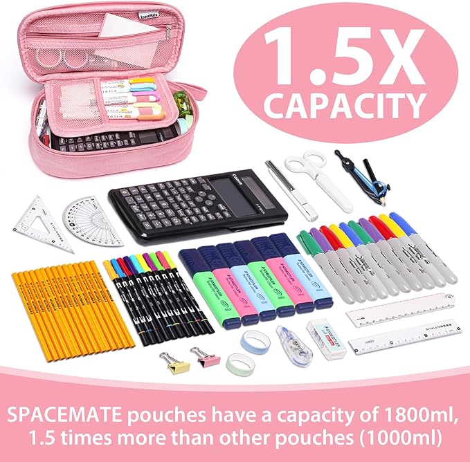 Pencil Case Pouch Box Bag School Supplies Girls Boys Kids, Cute Preppy Stuff Large Big Capacity Aesthetic Pen Organizer, Back to College Stationary, Rosy Pink, Heavy Duty Canvas, 1800ml-DeskLoop Office