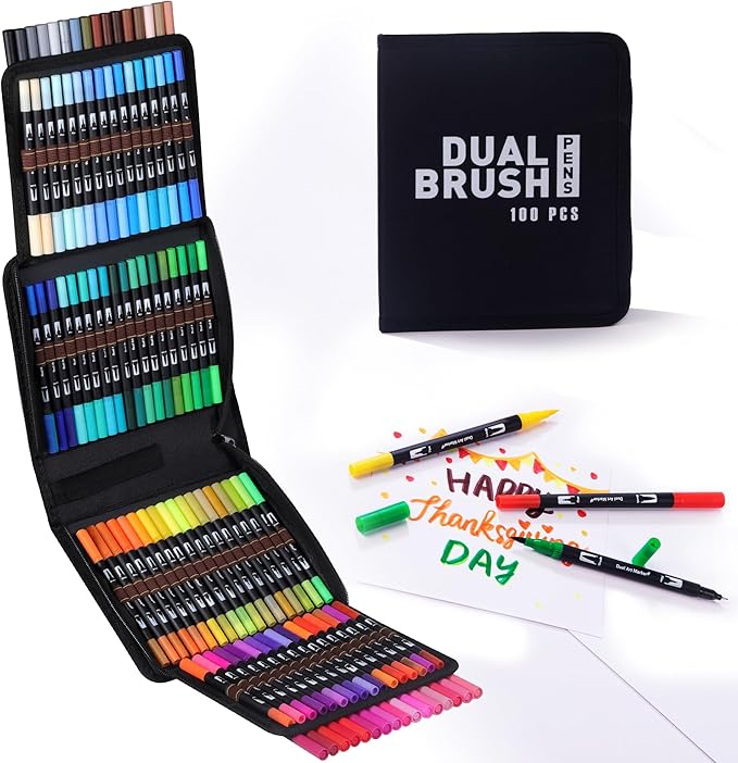 Dual Markers Brush Pens, 100 Coloring Pens and Fine Tips – Premium Art Supplies for Kids & Adults, Perfect for Coloring Books, Hand Lettering, Calligraphy, and Drawing-DeskLoop Office