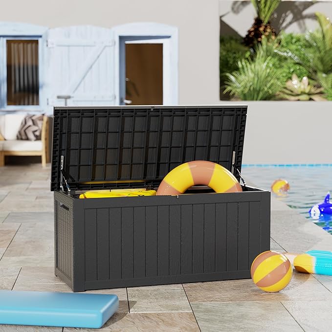 270 Gallon Outdoor Storage Box Waterproof Lockable Resin Deck Box Large, Patio Storage Bin for Pool Accessories Cushion Furniture, Garden Tools, UV-Resistant Outside Delivery Black-DeskLoop Office