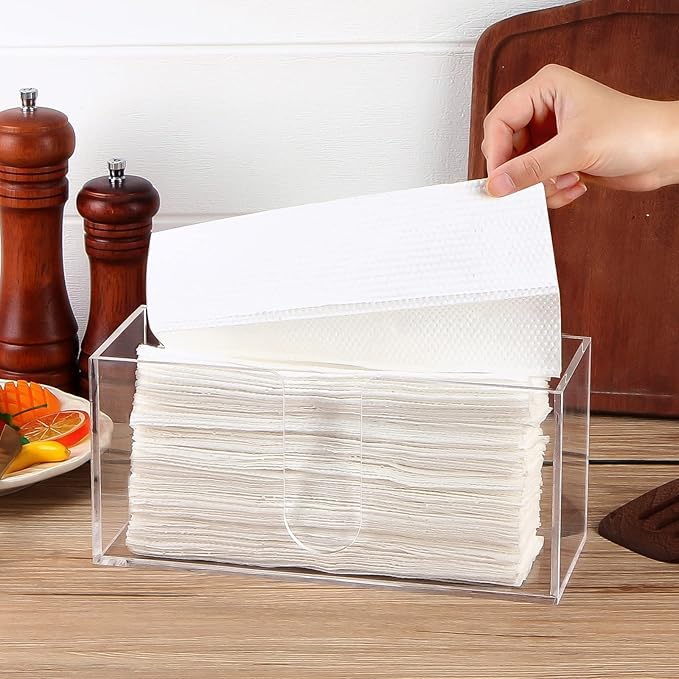 2Pack Acrylic Countertop Paper Towel Dispenser, Folded Paper Towel Dispenser Clear Trifold Napkin Holder, Suitable for Z-fold, C-fold or MultiFold Trifold Paper Towels for Bathroom Toilet and Kitchen-DeskLoop Office