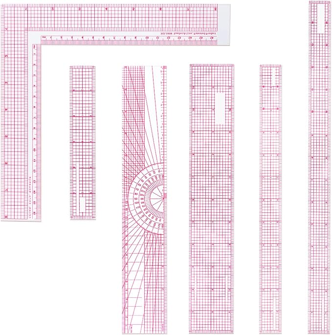 6 Pieces Clear Rulers Sewing Transparent, French Inch, Metric and L-Square by Frienda