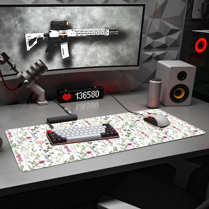 White Kawaii Flower Mouse Pad Large Desk Mat Extended Keyboard Mouse Pad Cute - Image 6