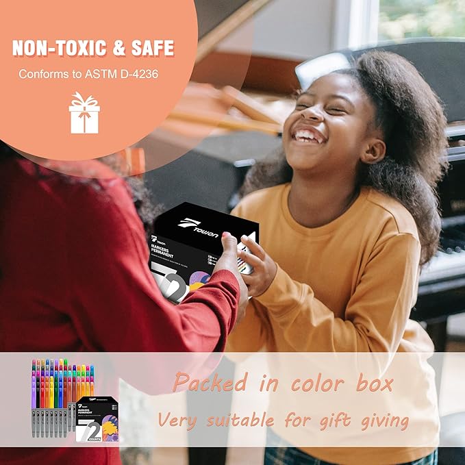 Permanent Markers 72 Assorted Colors - Waterproof Colored Pens Set 45 Fine Tip, 8 Ultra Fine, 8 Chisel Tip, 6 Neon, 5 Metallic Markers Home Office School Supplies for Kids, Adults Coloring-DeskLoop Office