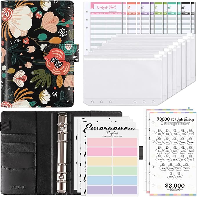 SKYDUE Budget Binder with 8Pcs Cash Envelopes, and Category Labels by SKYDUE