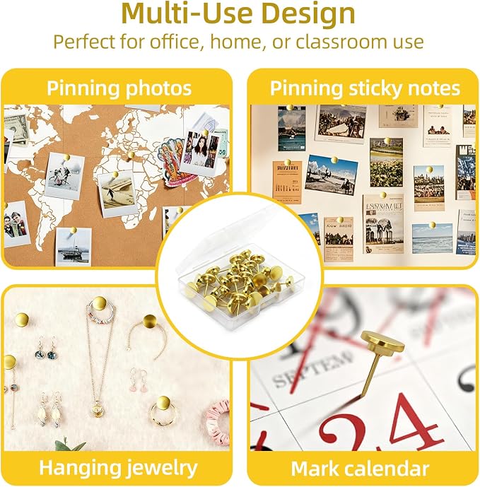 Gold Push Pins, 30 Pack Decorative Metal Thumb Tacks - Image 5