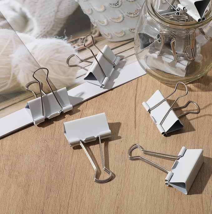 Jetec 100 Pack 1.6in/41mm White Metal Binder Clips Bulk Medium Reusable Fold - Image 4