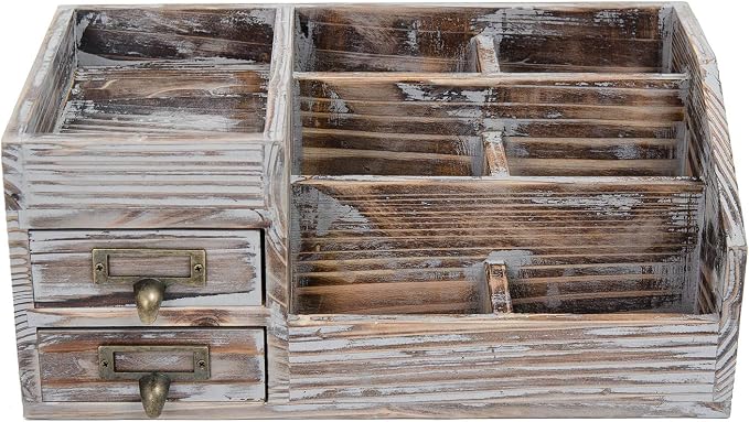 Liry Products Rustic Torched Wooden Desktop Organizer Dark Brown Tabletop - Image 2
