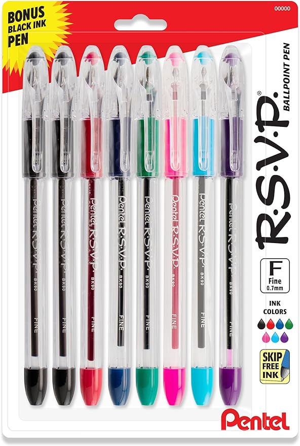 Pentel RSVP Original Ballpoint Pen, Fine Line, 8 Pack by PentelofAmerica