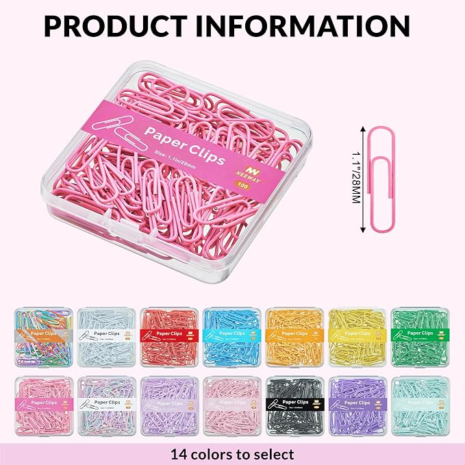 NEEWAY Small Paper Clips, 1.1 Inch Vinly Coated Colored Paperclips, 3 Pack of - Image 2