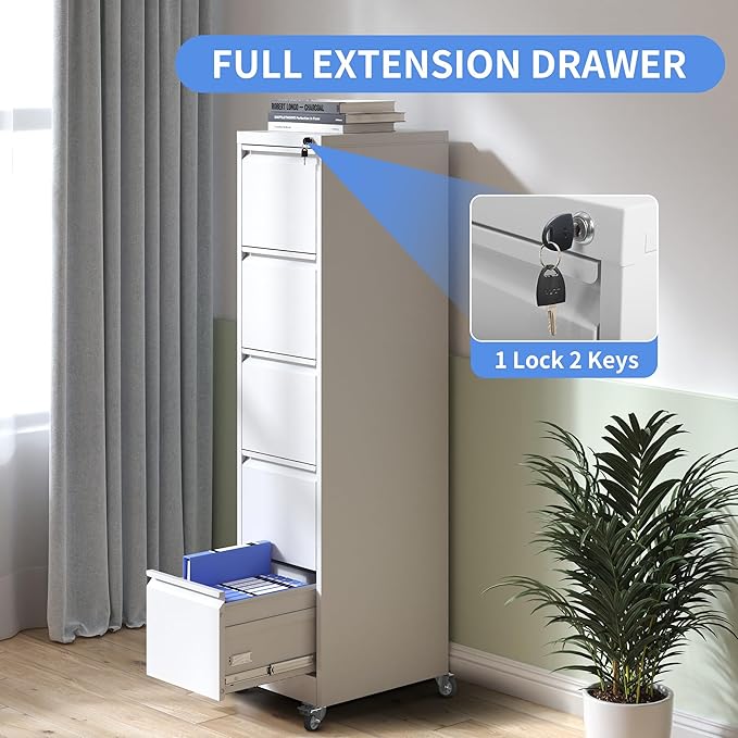 5 Drawer Mobile File Cabinet, Filing Cabinet Home Office for Letter, Legal Size, White-DeskLoop Office