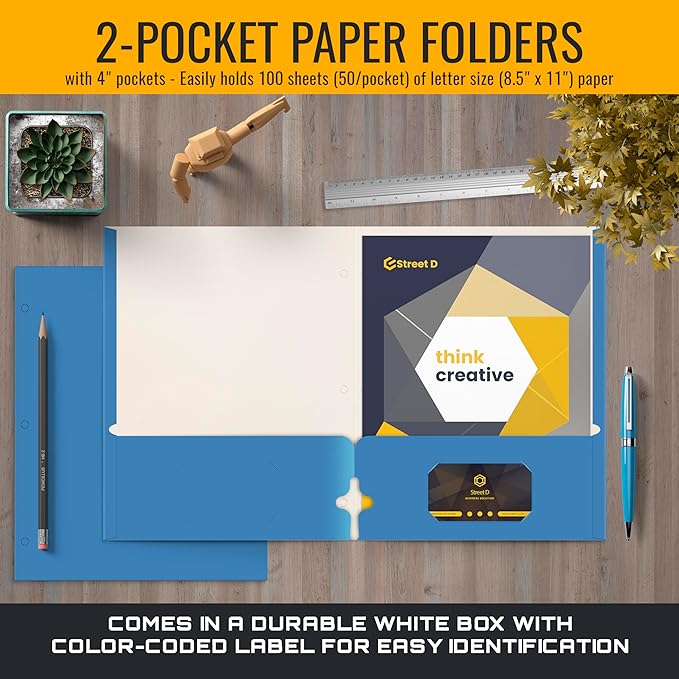 Better Office Products Blue Folders, 50 Pack Letter Size Two Pocket Folders - Image 4