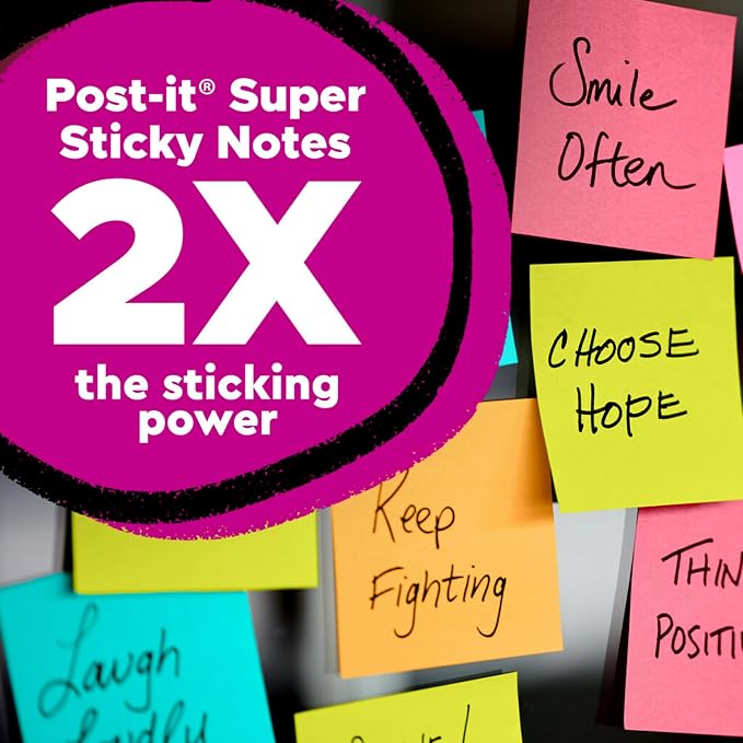 Post-it Super Sticky Notes, 3 x 3 in, 5 Pads, 90 Sheets/Pad | School Supplies - Image 3