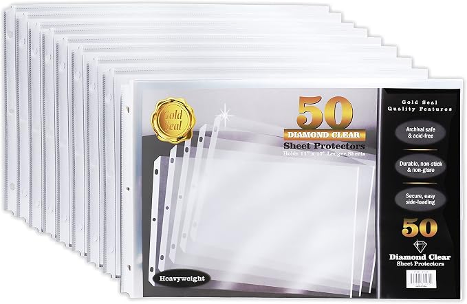 GOLD SEAL 50 Pack 11x17 Inch Heavyweight Diamond Clear Sheet Protectors by GOLDSEAL