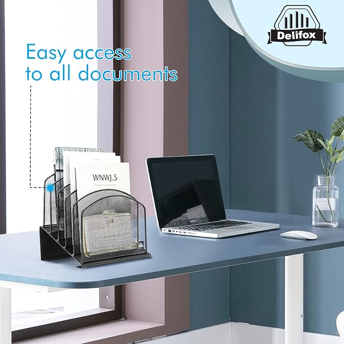 Delifox 2 Pack Inclined Desk File Organizer, 5 Slot Desktop File Folder Holder - Image 6