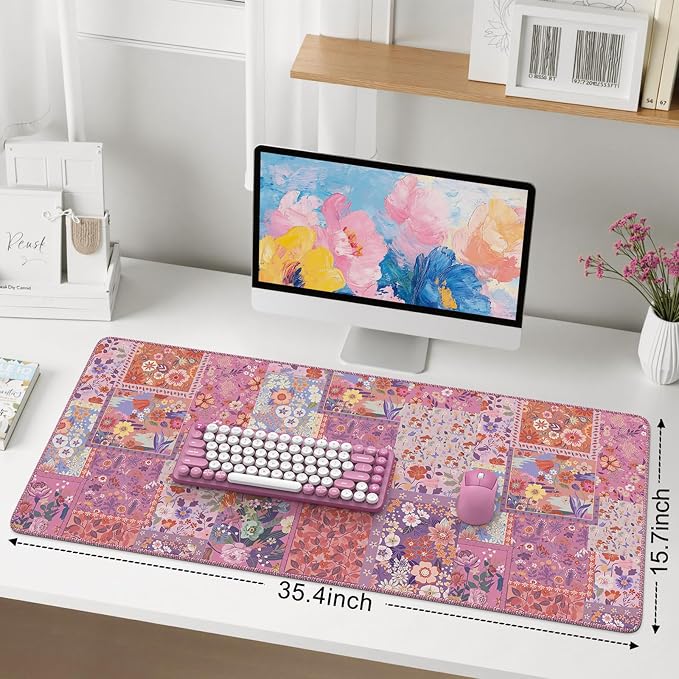 iCasso Floral Desk Pad Mat, Large Mouse Pad, Desk Matt - Image 2