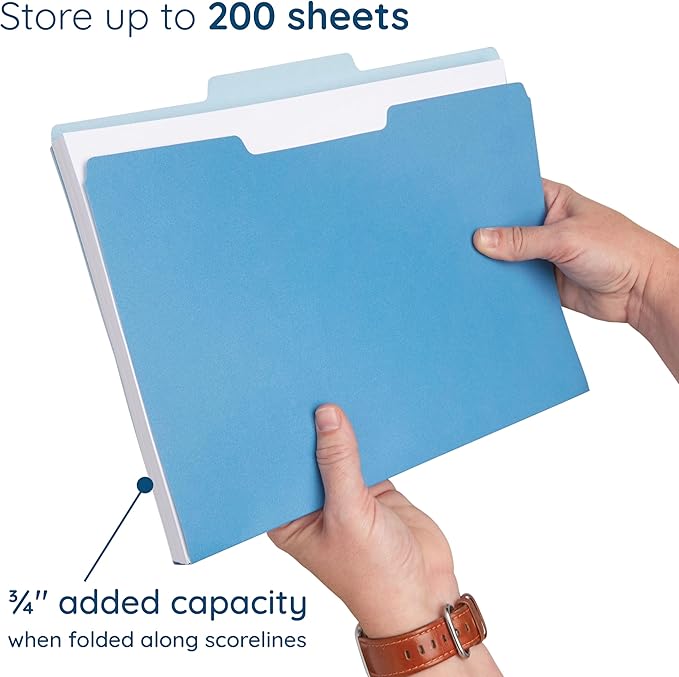 100 Blue Summit Supplies Colorful File Folders with Tabs – Multi Colored File Folders, 1/3 Cut Top Tabs, Letter Size, Durable 11pt Paper, Two Tone, Assorted Colors, Bulk 100 Pack