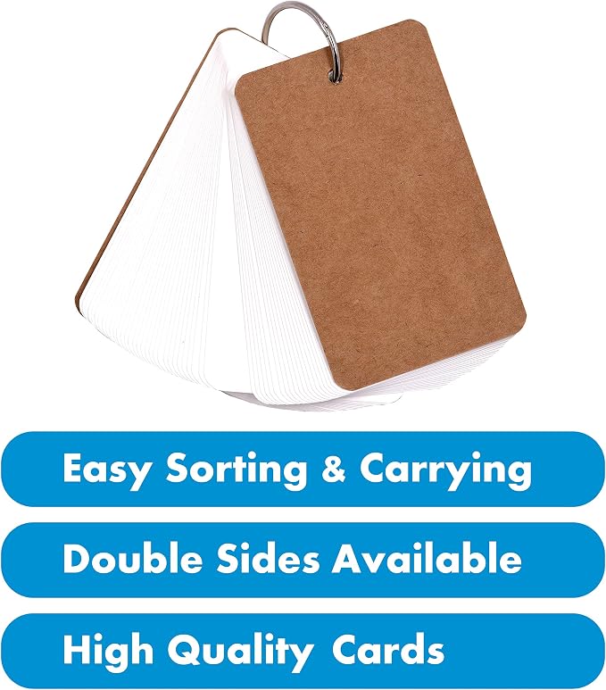 300 Pcs White Blank Customizable Index Flash Study Note Card Pad Kraft Paper - Image 5