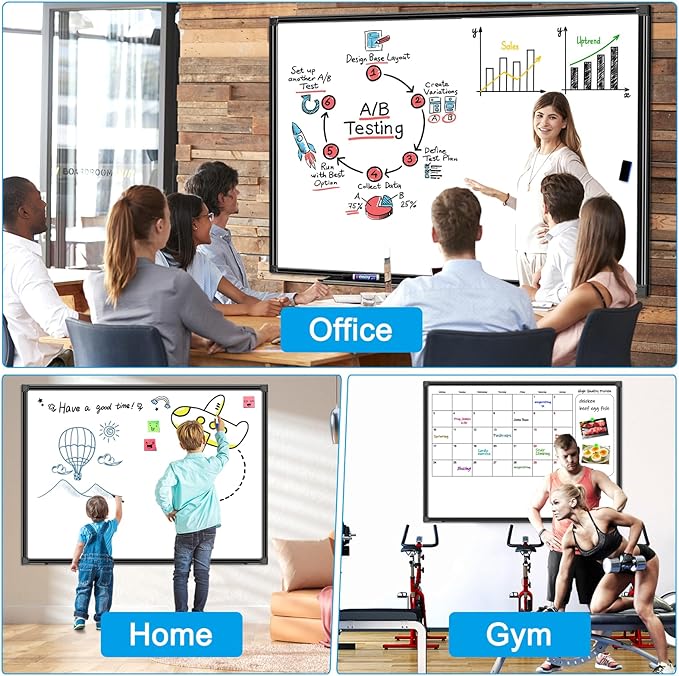 H-Qprobd 48"x36" Magnetic White Board Dry Erase Wall Mount Whiteboard - Office Home Classrooms White Board Hanging Writing Board with Black Aluminum Frame-DeskLoop Office