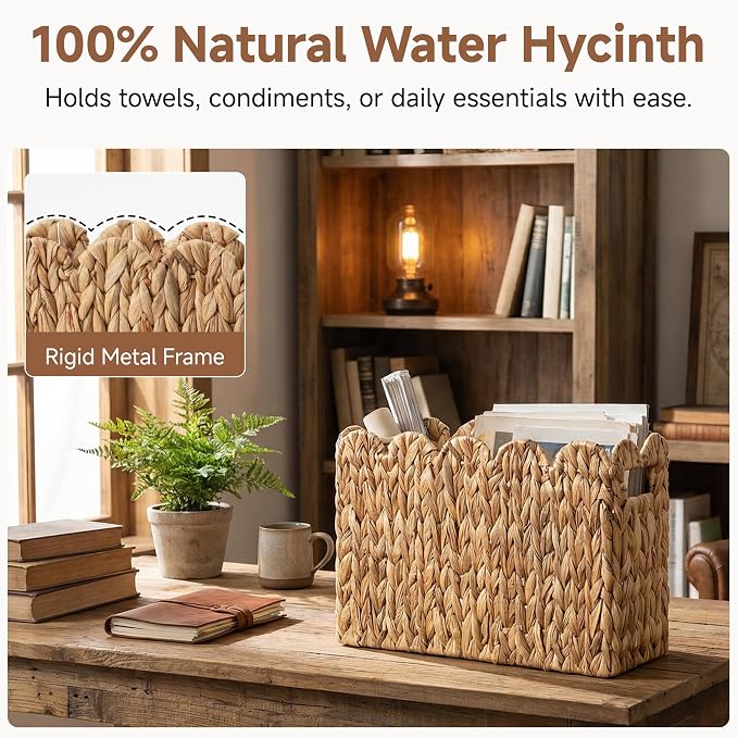 StorageWorks Hand-Woven Magazine Holder, Magazine Wicker Basket - Image 4