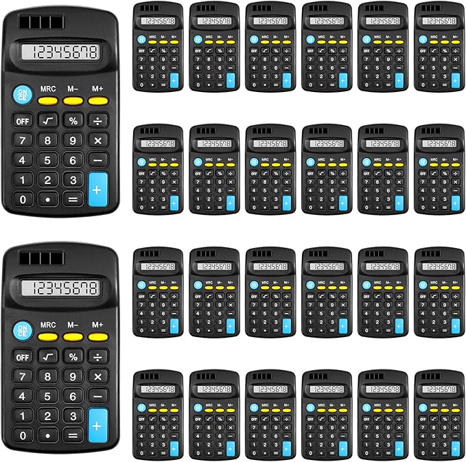 24 Pieces Pocket Calculator,Pocket Size Mini Calculators,Solar Battery Dual Power Function Calculator,8 Digit Display Basic Calculator for Students Kids Home Office(Black)-DeskLoop Office