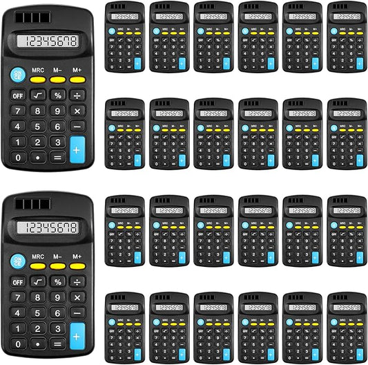 24 Pieces Pocket Calculator,Pocket Size Mini Calculators,Solar Battery Dual Power Function Calculator,8 Digit Display Basic Calculator for Students Kids Home Office(Black)-DeskLoop Office