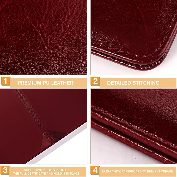 Tenare 3 Pcs Burgundy Leather Certificate Holder 8.5 x 11 PU Phd Bachelor - Image 4