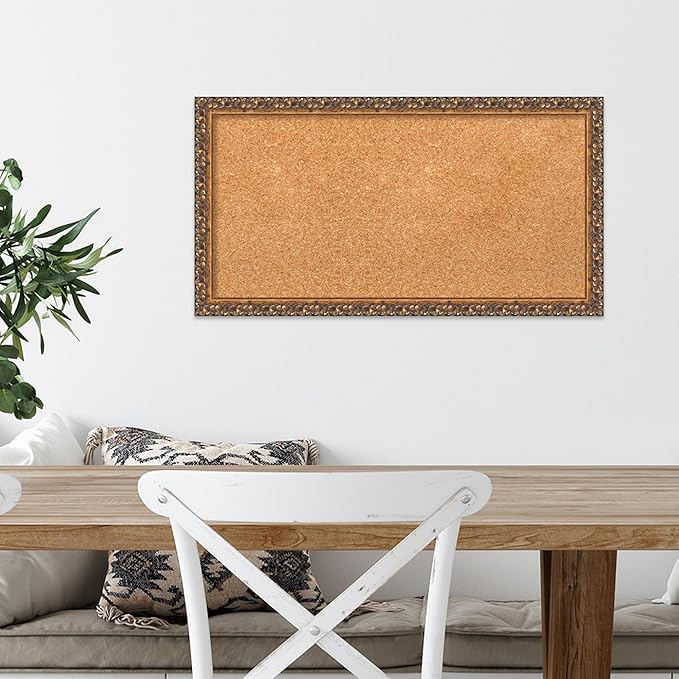 Amanti Art Natural Cork Board for Wall, 14x26 Vision Board with Bronze Frame, Small Corkboard Office Decor for Home Organization, Traditional Corkboard Pinboard to Display Items for Home Organization-DeskLoop Office