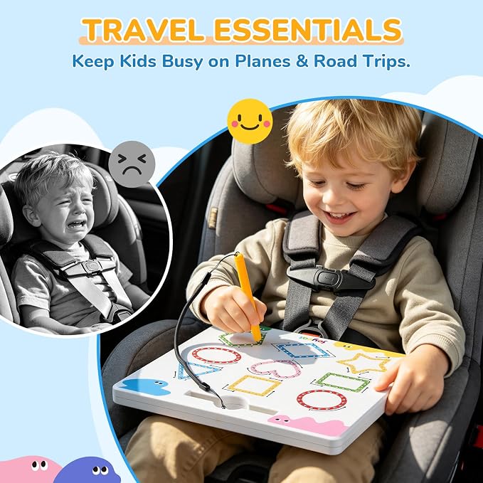 JoyCat Magnetic Shapes and Lines Tracing Board, 2-in-1 Double-Sided Pencil - Image 3