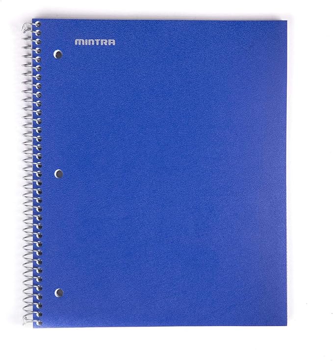Mintra Office Durable Spiral Notebooks, 1 Subject, (Blue, College Ruled 3 Pack), 100 Sheets, Poly Pocket, Moisture Resistant Cover, Strong Chipboard back, For School, Office, Business,