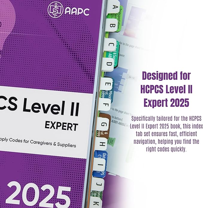 Index Tabs for HCPCS Level II Expert 2025 (AAPC Version), Laminated and Color-Coded HCPCS 2025 Book Tabs, with Clear Alignment Guide and Bookmark (Book NOT Included)-DeskLoop Office