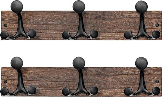 SKOLOO 17-Inch Wood Burnt Coat Rack Wall Mount with 3 Triple Hooks - Ideal for Family Entrances, Classrooms, and Pet Supplies Storage - Perfect Coat Hooks for Wall, Pack of 2-DeskLoop Office