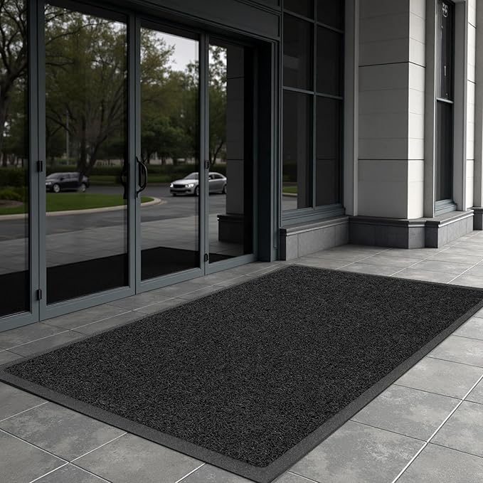 Kuyal Door Mat, 3'x10' Indoor Outdoor Entrance Mat to Trap Dirt and Moisture, Non Slip Waterproof Outdoor Mats, Commercial Floor Inside Outside Entrance, Heavy Duty Durable Welcome Mats, Black-DeskLoop Office