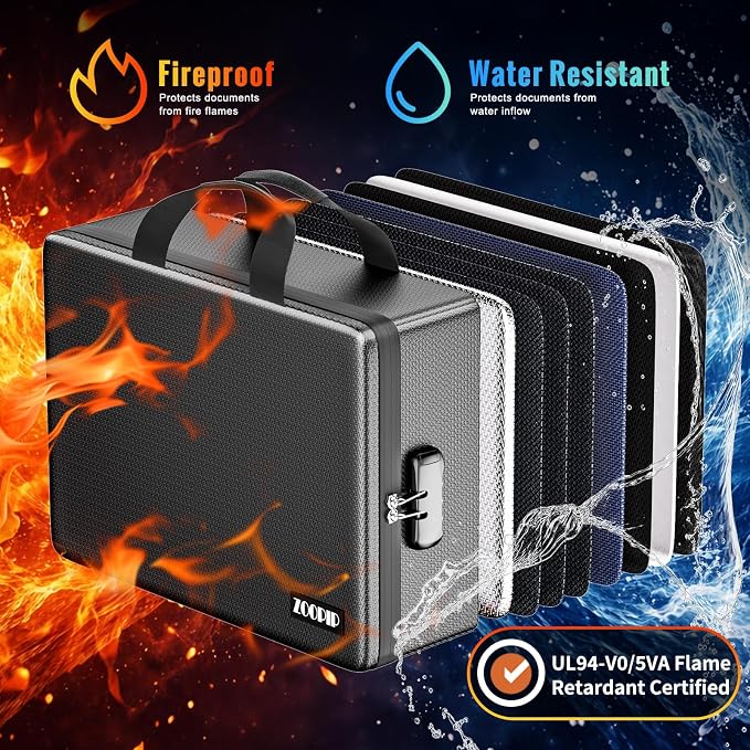 Fireproof Document Box with Lock, 16.3”×12.2”×4.9” | Hard Document Organizer - Image 2