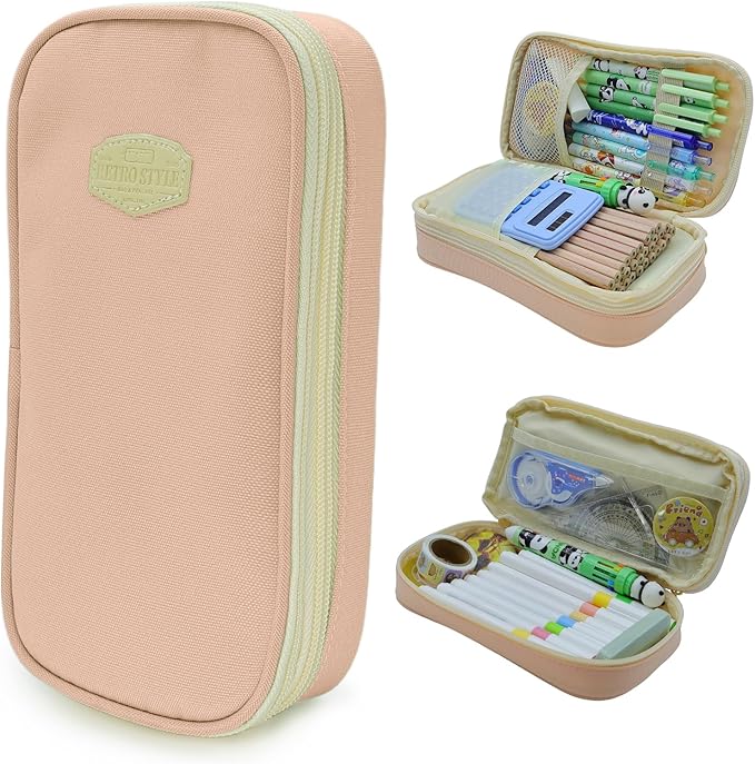 Large Capacity Pencil Case - Durable Zipper Aesthetic Pen Pouch, Big Storage Organizer for School, Office & Travel - Waterproof & Multi-Use (Pink)-DeskLoop Office