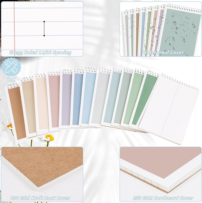 24 Pack Steno Pads 6 x 9 in Spiral Top Notebook Bulk 12 Retro Color Note Pad 60 - Image 4