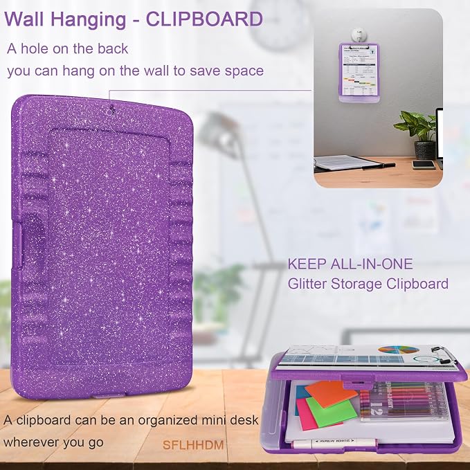 Glitter Clipboard with Storage, Storage Clipboard with Pen Holder, A4 Binder - Image 6