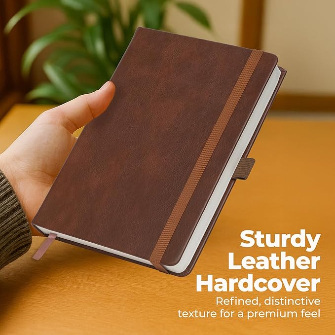 Lined Leather Bound Journal Notebook, A5 Hardcover - Brown 5.8x8.3" - Thick 300 Pages College Ruled Paper Journals for Men and Women - Personal and Professional Note Book for Writing & Journaling-DeskLoop Office