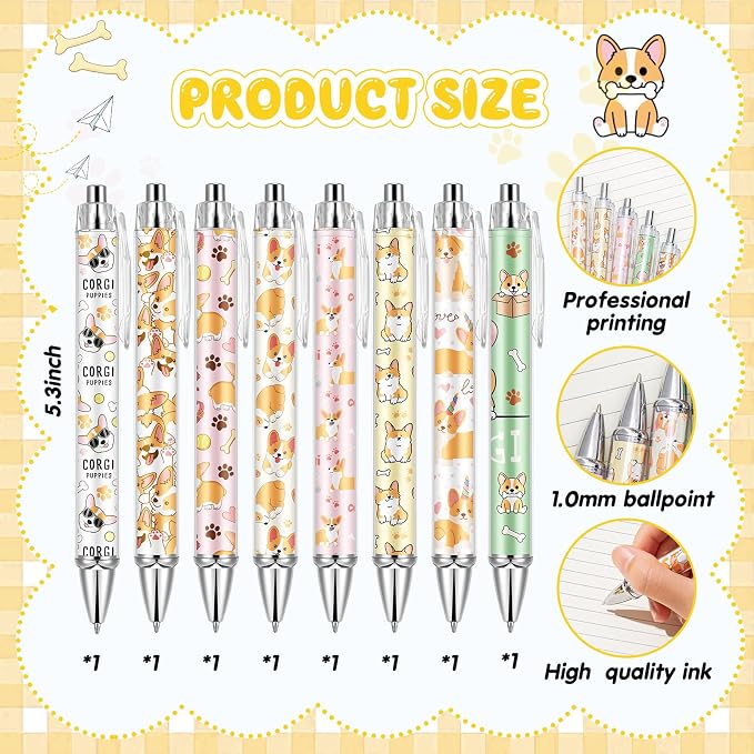 Ireer 8 Pcs Ballpoint Pens for Women 1.00 mm Cute Black Ink Fancy Pens Fine - Image 2