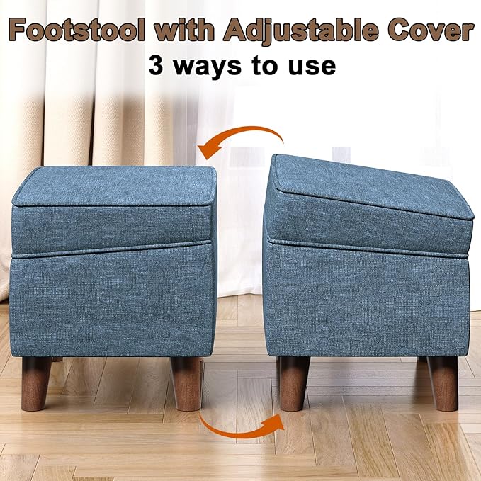 Foot Rest with Adjustable Cover, Storage Ottoman Dorm, Footstool and Sitting Stool, Ottoman Foot Stools for Living Room, Bedroom, Dorm, Blue-DeskLoop Office