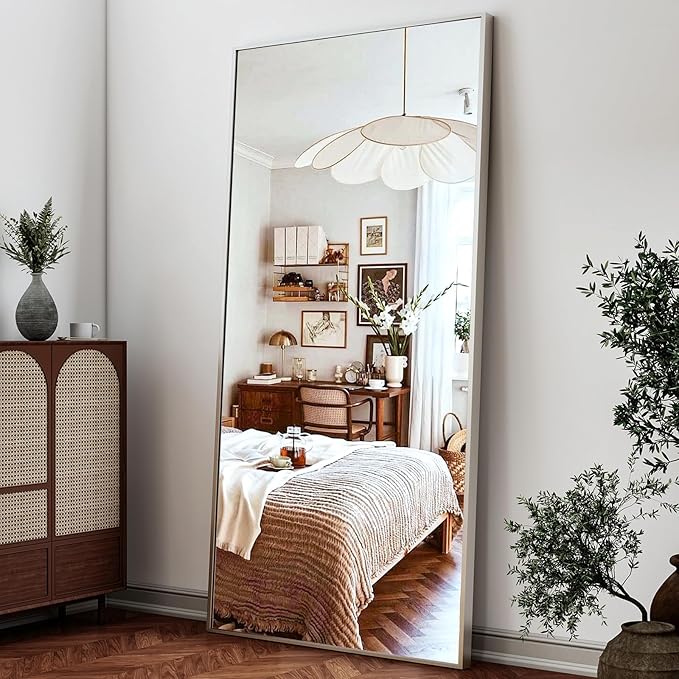 26"x71" Full Length Mirror, Adjustable Standing/Wall Mounted Floor Mirror for Bedroom, Living Room, Entryway, Large Silver Leaning Mirror with Shatterproof Glass-DeskLoop Office