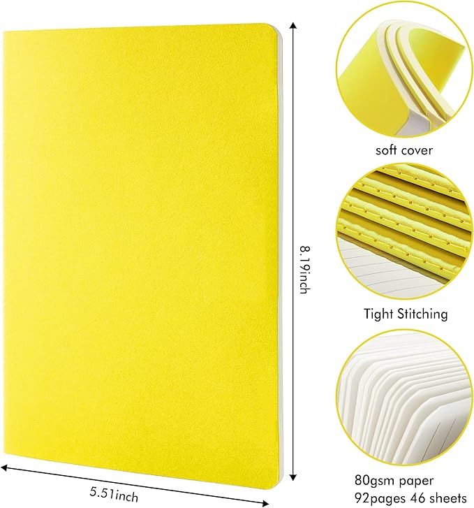 16 Pack Soft Cover Journal Bulk, Feela Lined Notebooks College Ruled for Work for Women Girl Writing, Blank Travel Journal Note Taking Notebook School Business Supplies, 8.2” x 5.5”, A5, Lemon Yellow-DeskLoop Office