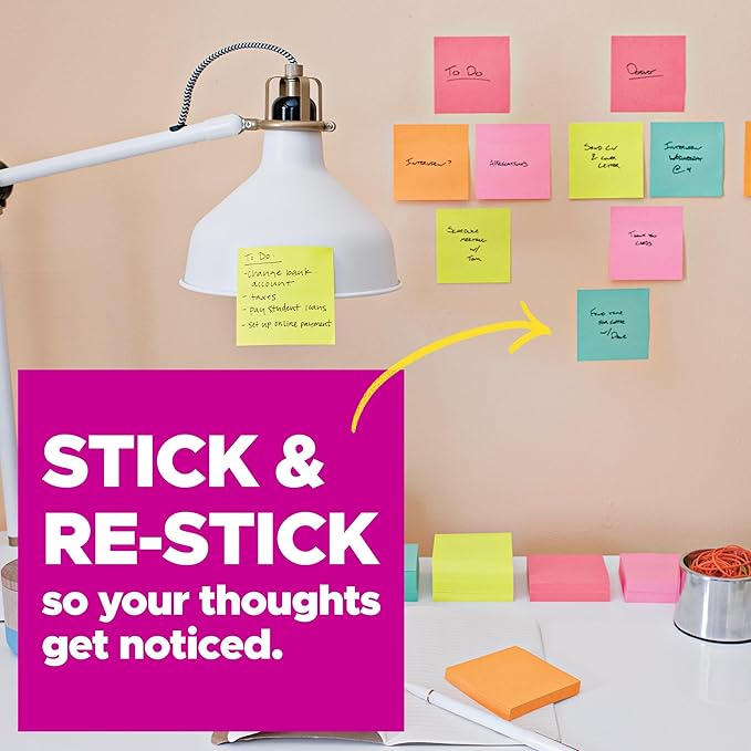 Post-it Super Sticky Notes Teacher Pack, Assorted Colors, 3 in. x 3 in., 15 Pads/Pack, 45 Sheets/Pad (654-15SSBTS-SR)-DeskLoop Office
