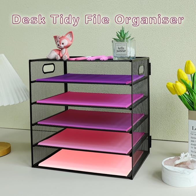 5 Tier Lettrer Tray Organizer, Metal Mesh Desk File Organizer - Image 7
