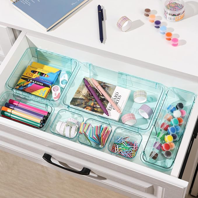 25 Pcs Clear Drawer Organizer, Adjustable Drawer Storage Box, 3-Size Desk - Image 5